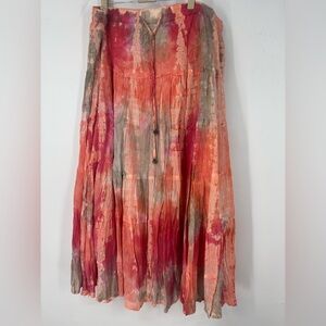 NWOT Cato Tie-Dye Tiered Maxi Skirt Peach Pink Orange Beaded Drawstring 18 20
